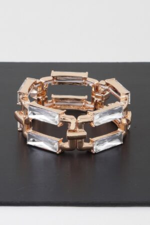 Double Crystal Link Chain Bracelet – Soft Gold & White