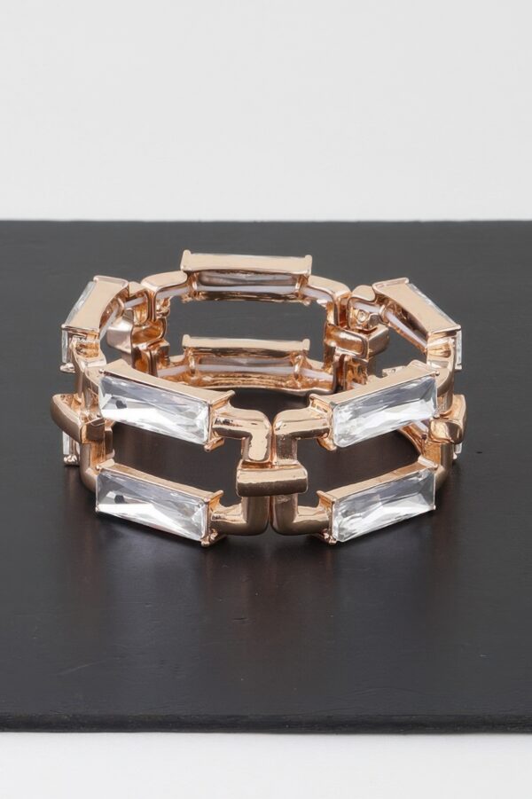 Double Crystal Link Chain Bracelet – Soft Gold & White