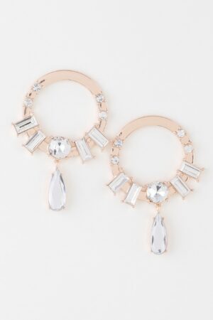 Crystal Rim Drop Earrings with Center Gem