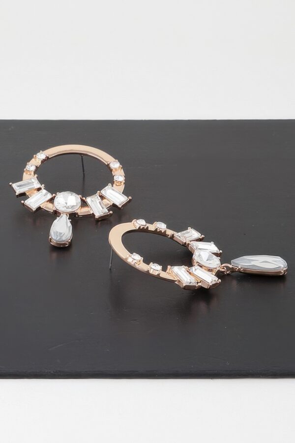 Crystal Rim Drop Earrings with Center Gem
