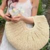 Faux Straw Woven Tote with Handmade Handle