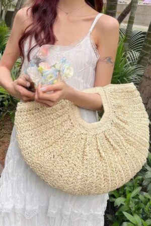 Faux Straw Woven Tote with Handmade Handle