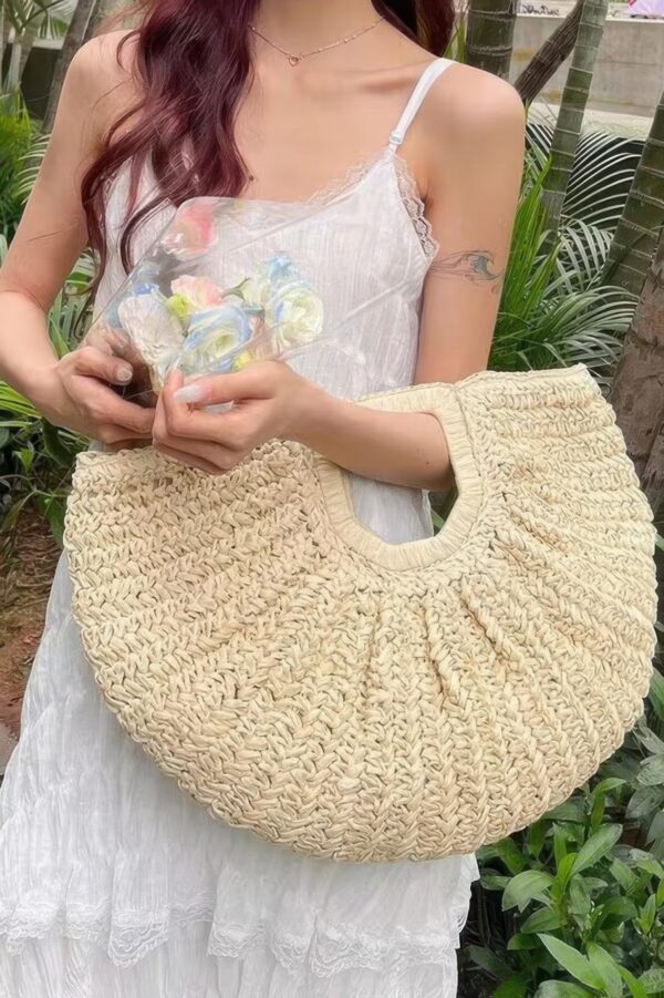 Faux Straw Woven Tote with Handmade Handle