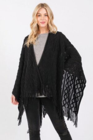 Diamond-Knit Tassel Ruana Wrap – 100% Acrylic