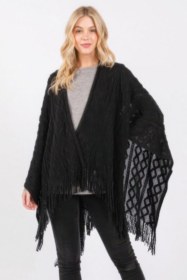 Diamond-Knit Tassel Ruana Wrap – 100% Acrylic