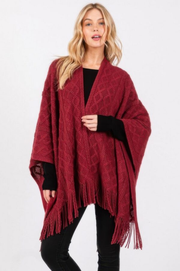 Diamond-Knit Tassel Ruana Wrap – 100% Acrylic