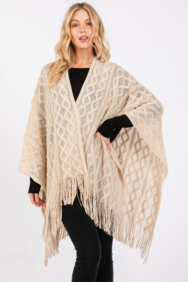 Diamond-Knit Tassel Ruana Wrap – 100% Acrylic