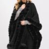 Faux Fur-Trim Cape with Oversized Collar