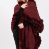 Faux Fur-Trim Cape with Oversized Collar