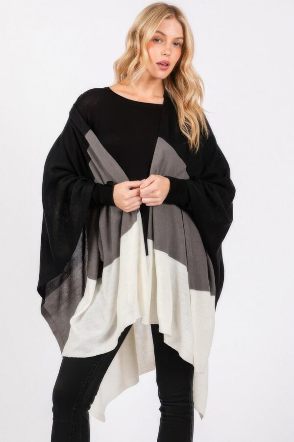 Three Tones Ruana – Tri-Color Open-Front Knit