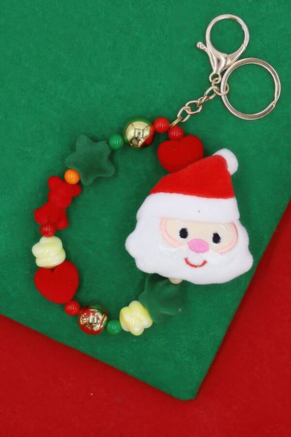 Santa Ribbon Holiday Keychain with Santa Charm