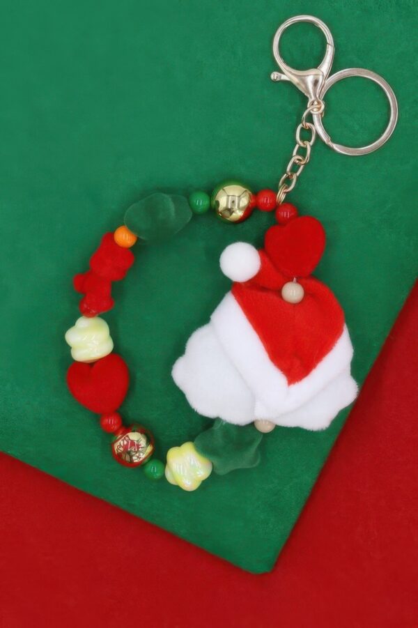 Santa Ribbon Holiday Keychain with Santa Charm