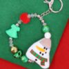 Snowman Christmas Keychain with Green Bow & Red Beads