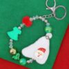 Snowman Christmas Keychain with Green Bow & Red Beads