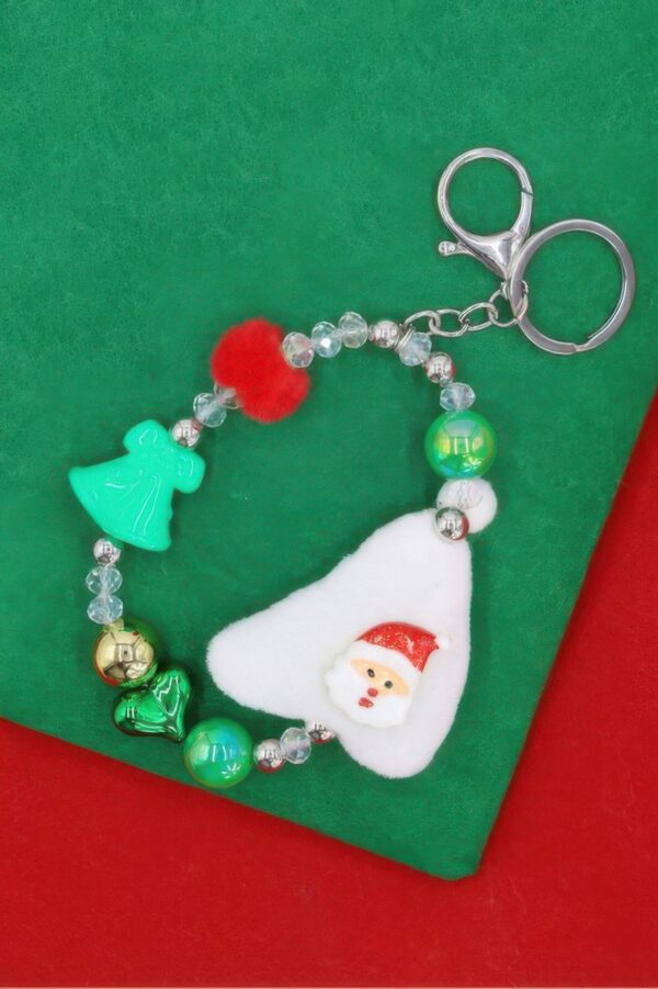 Snowman Christmas Keychain with Green Bow & Red Beads