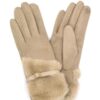 Touchscreen Faux Fur Strap-Cuff Gloves – Soft Lining