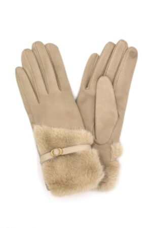 Touchscreen Faux Fur Strap-Cuff Gloves – Soft Lining