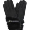 Touchscreen Faux Fur Strap-Cuff Gloves – Soft Lining
