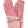 Touchscreen Faux Fur Strap-Cuff Gloves – Soft Lining