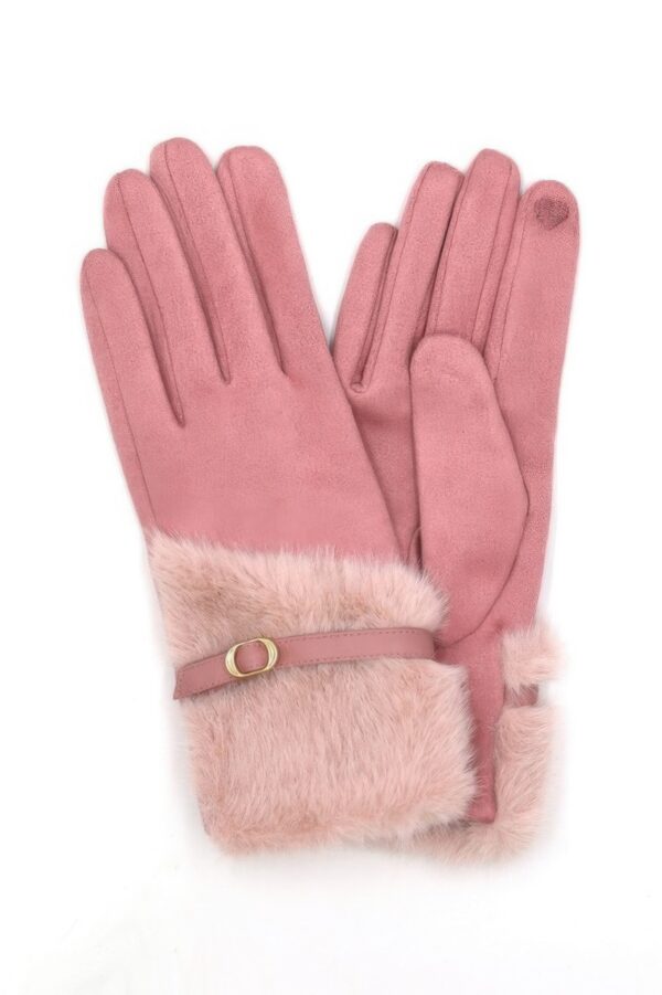 Touchscreen Faux Fur Strap-Cuff Gloves – Soft Lining