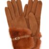 Touchscreen Faux Fur Strap-Cuff Gloves – Soft Lining