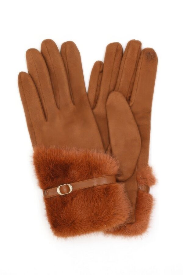 Touchscreen Faux Fur Strap-Cuff Gloves – Soft Lining