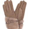 Touchscreen Faux Fur Strap-Cuff Gloves – Soft Lining