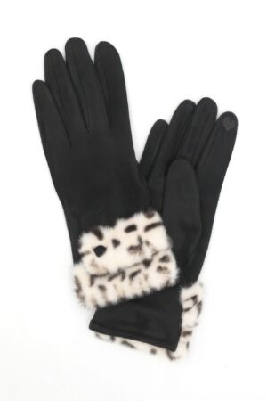 Smart Touch Gloves with Leopard Faux Fur Cuff