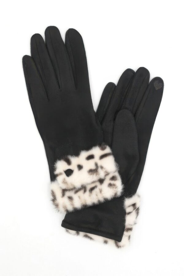 Smart Touch Gloves with Leopard Faux Fur Cuff