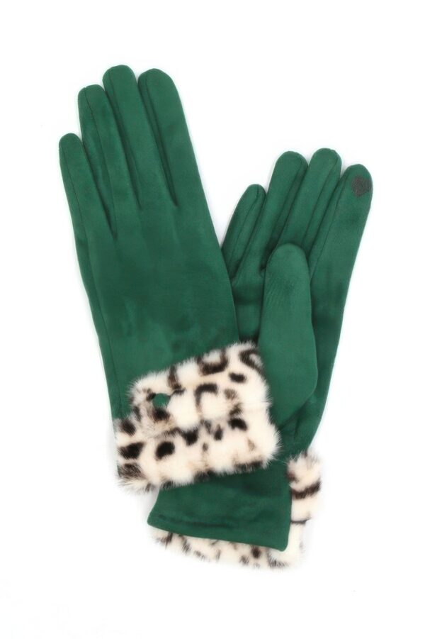 Smart Touch Gloves with Leopard Faux Fur Cuff
