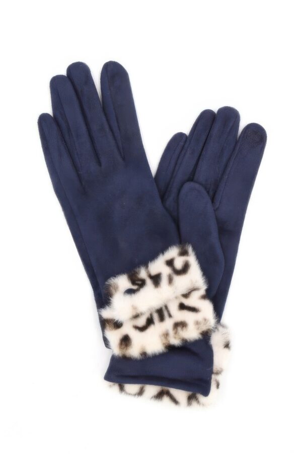 Smart Touch Gloves with Leopard Faux Fur Cuff