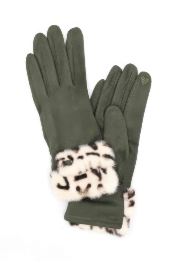 Smart Touch Gloves with Leopard Faux Fur Cuff