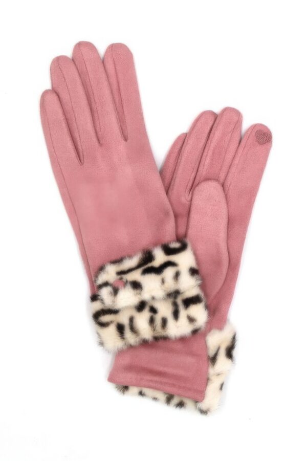Smart Touch Gloves with Leopard Faux Fur Cuff
