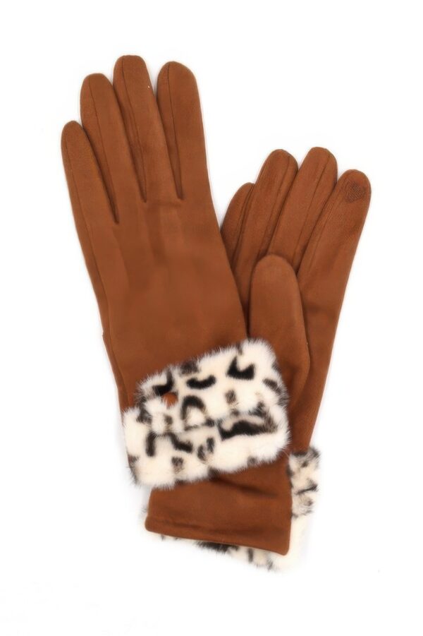 Smart Touch Gloves with Leopard Faux Fur Cuff