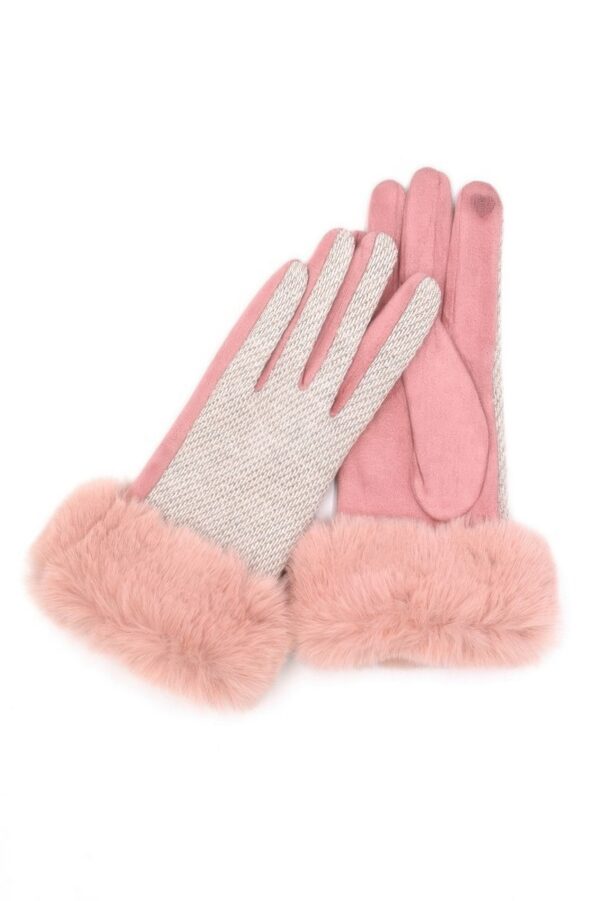 Faux Fur Cuff Smart Touch Gloves – Mixed Color