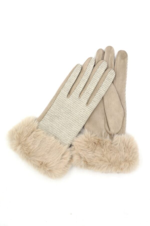 Faux Fur Cuff Smart Touch Gloves – Mixed Color