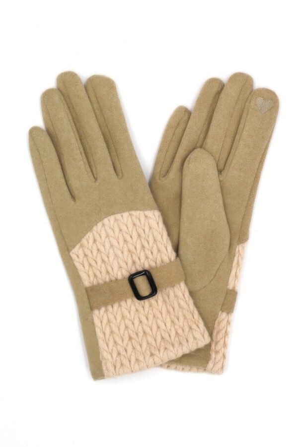 Smart Touch Cable-Knit Gloves with Contrast Band