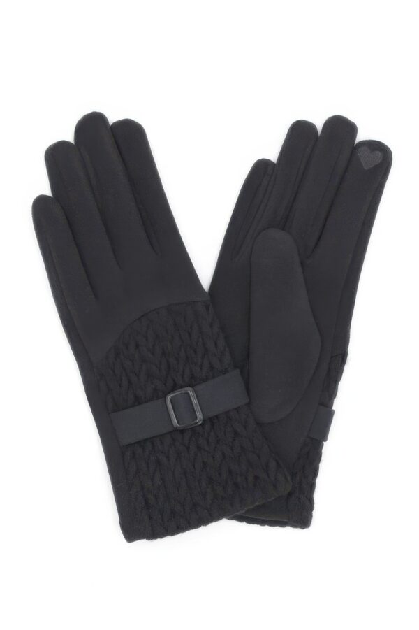 Smart Touch Cable-Knit Gloves with Contrast Band