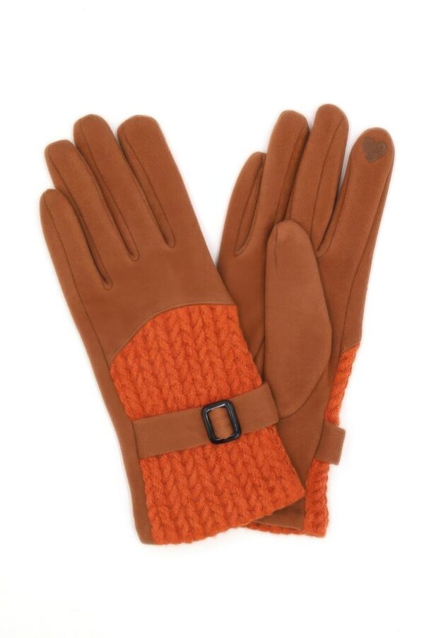 Smart Touch Cable-Knit Gloves with Contrast Band