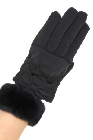 Smart Touch Fleece Gloves with Faux Fur Cuff & Bow