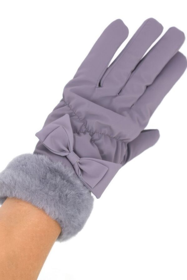Smart Touch Fleece Gloves with Faux Fur Cuff & Bow