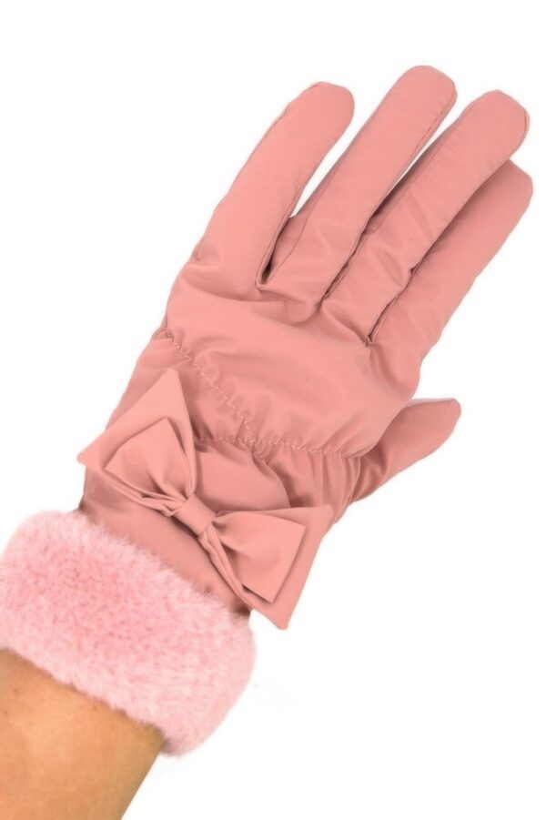 Smart Touch Fleece Gloves with Faux Fur Cuff & Bow