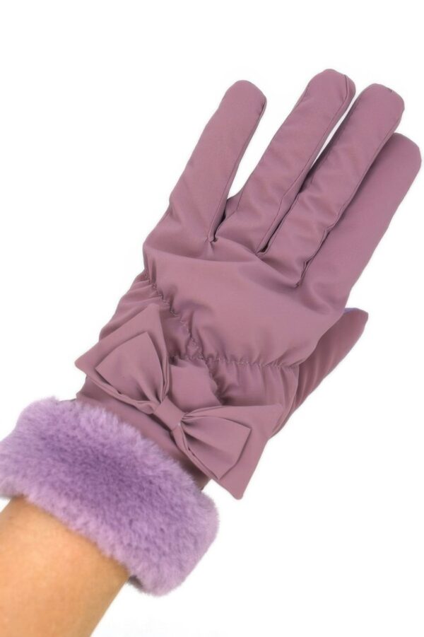 Smart Touch Fleece Gloves with Faux Fur Cuff & Bow