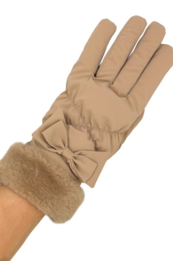 Smart Touch Fleece Gloves with Faux Fur Cuff & Bow
