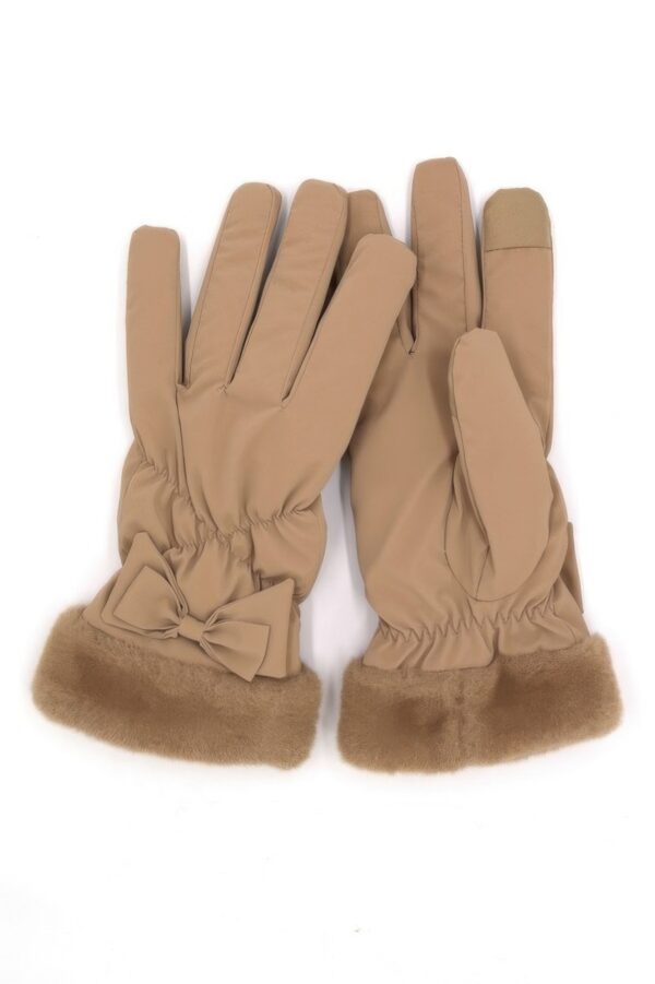 Smart Touch Fleece Gloves with Faux Fur Cuff & Bow