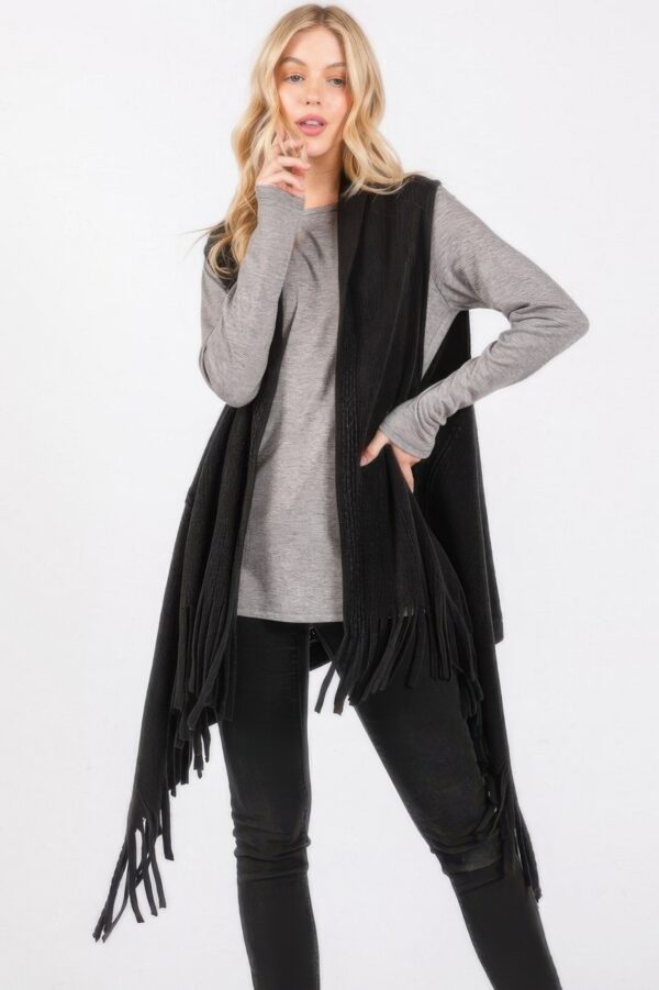 Lightweight Embossed Dotted-Line Tassel Knit Vest