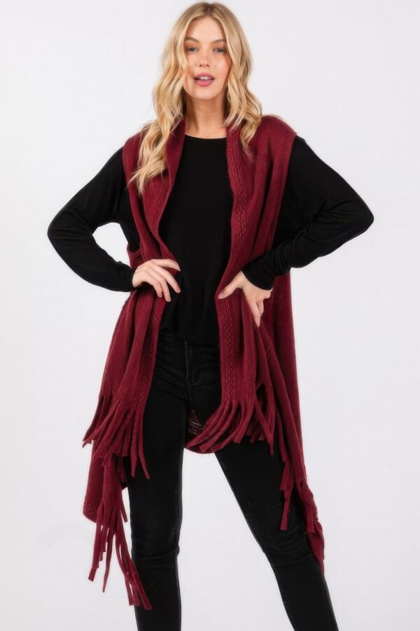 Lightweight Embossed Dotted-Line Tassel Knit Vest