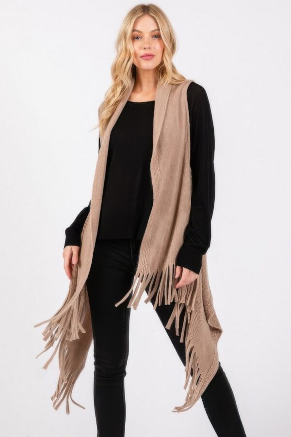 Lightweight Embossed Dotted-Line Tassel Knit Vest