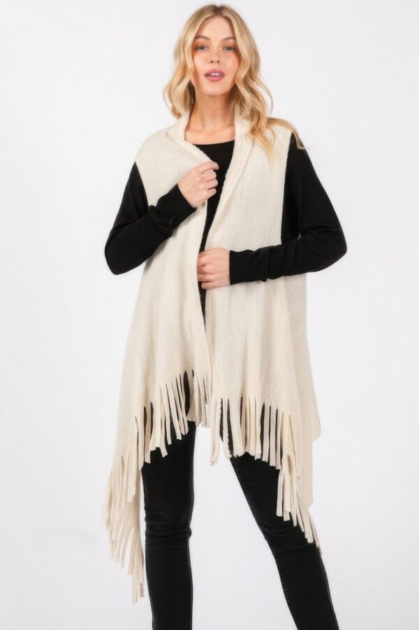 Lightweight Embossed Dotted-Line Tassel Knit Vest