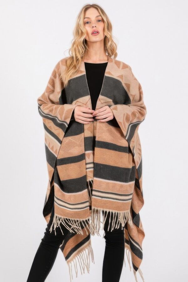 Aztec Fringe Ruana – Lightweight Polyester Wrap